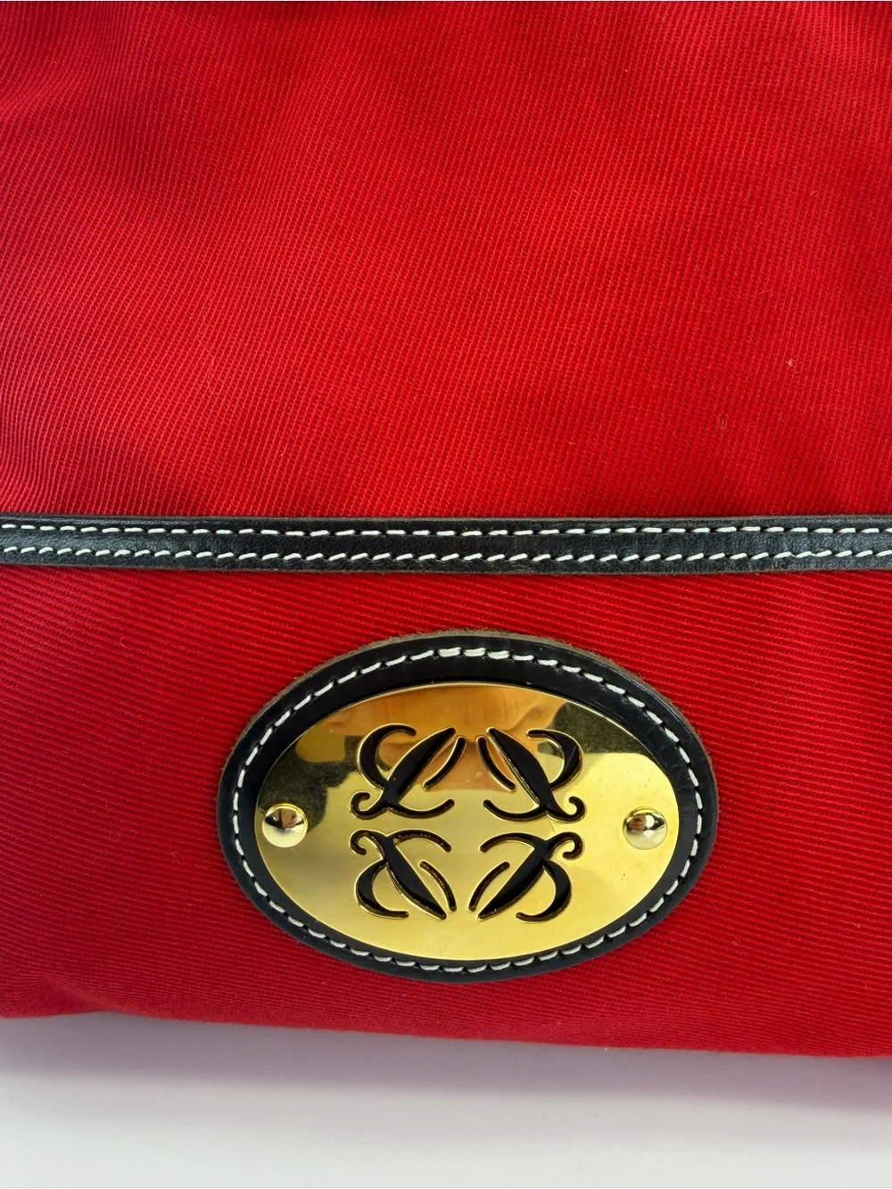 Loewe Red Cosmetic Pouch with Gold Emblem